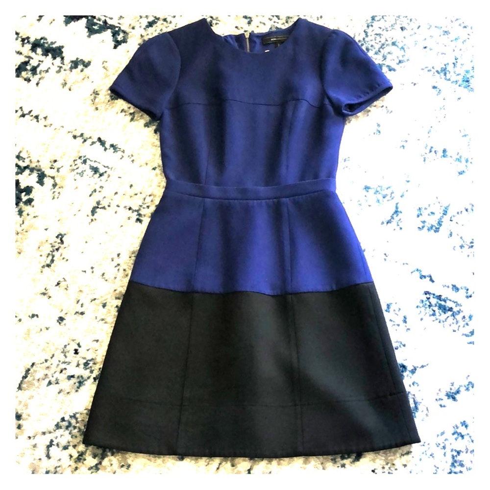 BCBG MaxAzria Blue Black Hannah Color Block Dress